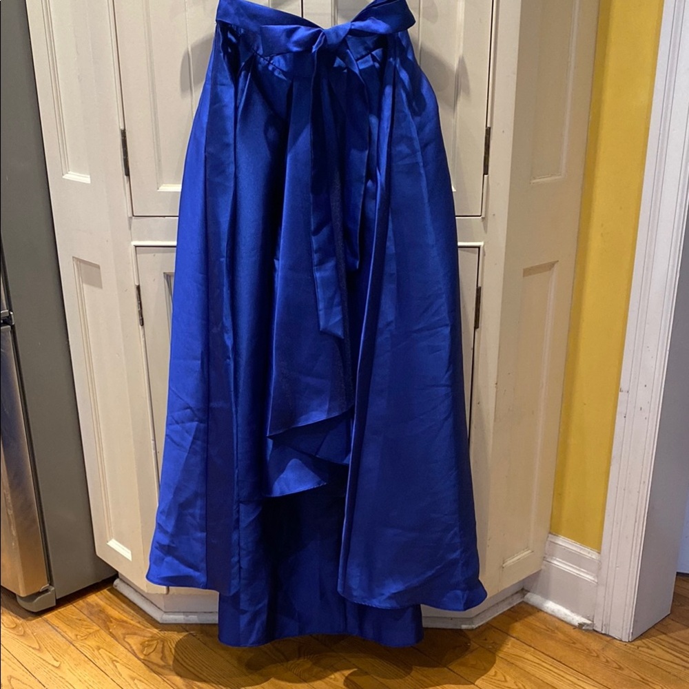 Elegant Blue High-Low Maxi Skirt with Tie Front